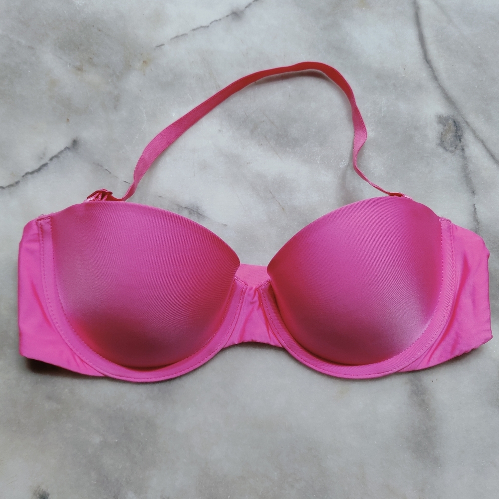 EUC Victoria's Secret Multiway Strapless Halter Bra, Bright Pink, Sz 32B